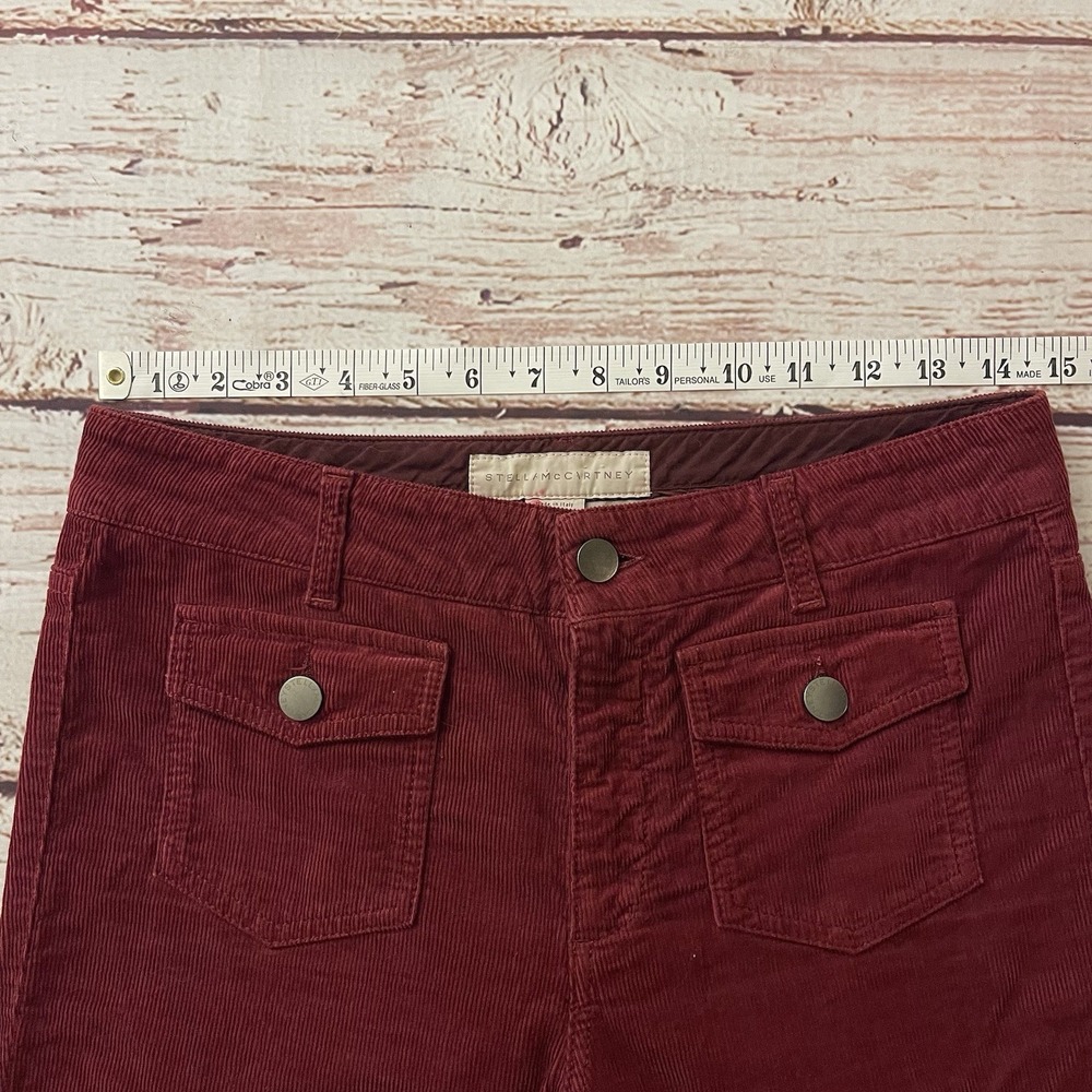 Stella McCartney Burgundy Corduroy Flare Pants Made‎ In Italy Size 28 Inseam 35" - Picture 6 of 14